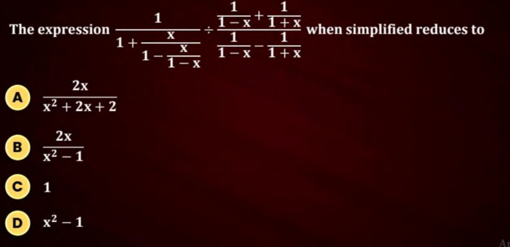 Visual representation for algebra